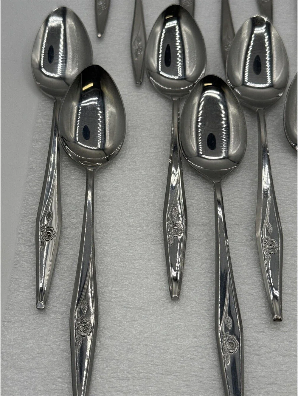 Vintage MCM 30pc Spritely Rose Stainless Steel Flatware Creative Manor M Japan